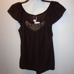 WRAPPER Junior's Brown Top Blouse NWT Size XL Short Sleeve
